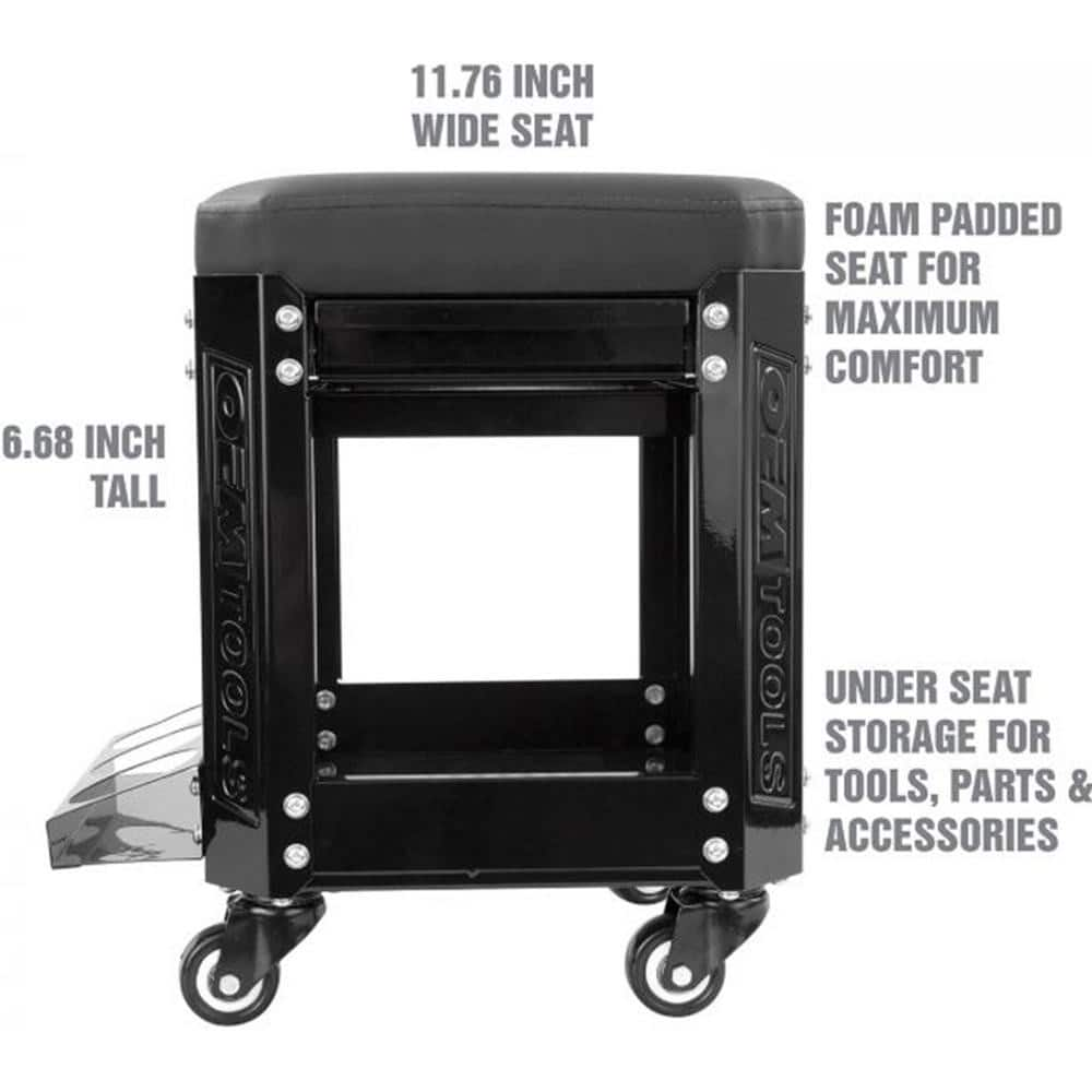 Creepers & Seats; Load Capacity: 280; Load Capacity (Lb.): 280; Number of Wheels: 4.000; Material: Vinyl Foam; Steel; Color: Black; Overall Length: 11.76; Overall Height: 16.68 in; Overall Width: 12; Features: Vinyl Foam Padded Seat For Maximum Comfort; T