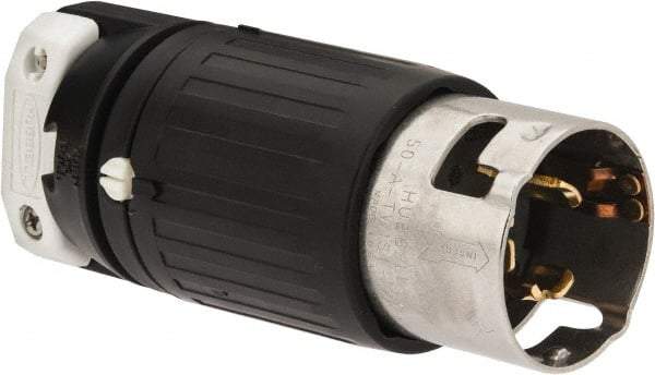 Hubbell Wiring Device-Kellems - 250 VAC, 50 Amp, NonNEMA Configuration, Industrial Grade, Self Grounding Plug - 3 Phase, 3 Poles, IP20, 0.83 to 1-1/4 Inch Cord Diameter - A1 Tooling