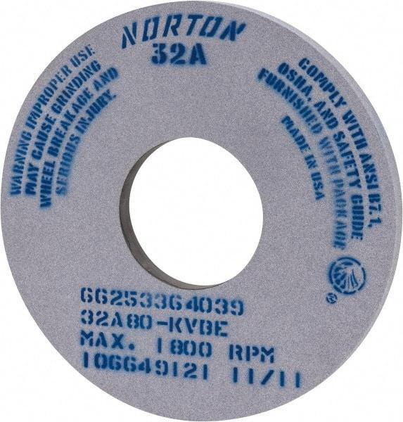 Norton - 14" Diam x 5" Hole x 1" Thick, K Hardness, 80 Grit Surface Grinding Wheel - Aluminum Oxide, Type 1, Medium Grade, 1,800 Max RPM, Vitrified Bond, No Recess - A1 Tooling