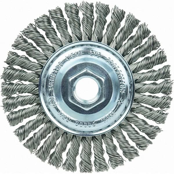 Weiler - 4" OD, 5/8-11 Arbor Hole, Stringer Bead Steel Wheel Brush - 3/16" Face Width, 7/8" Trim Length, 20,000 RPM - A1 Tooling