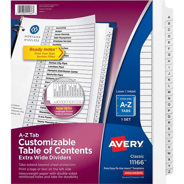 AVERY - Tabs, Indexes & Dividers Indexes & Divider Type: Preprinted Tab Dividers Size: 8 1/2 x 11 - A1 Tooling