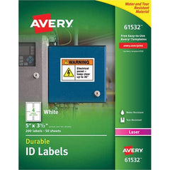 AVERY - Pack of (200), 5" x 3-1/2" White Paper Durable Square Labels - A1 Tooling