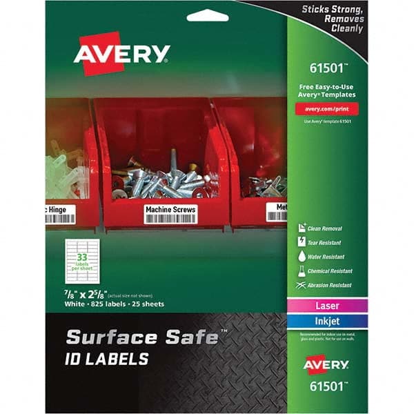 AVERY - Pack of (825), 7/8" x 2-5/8" White Polyester Durable Square Labels - A1 Tooling