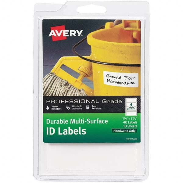 AVERY - Pack of (40), 1-1/4" x 3-1/2" White Paper Durable Square Labels - A1 Tooling