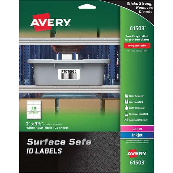 AVERY - Pack of (250), 2" x 3-1/2" White Polyester Durable Square Labels - A1 Tooling