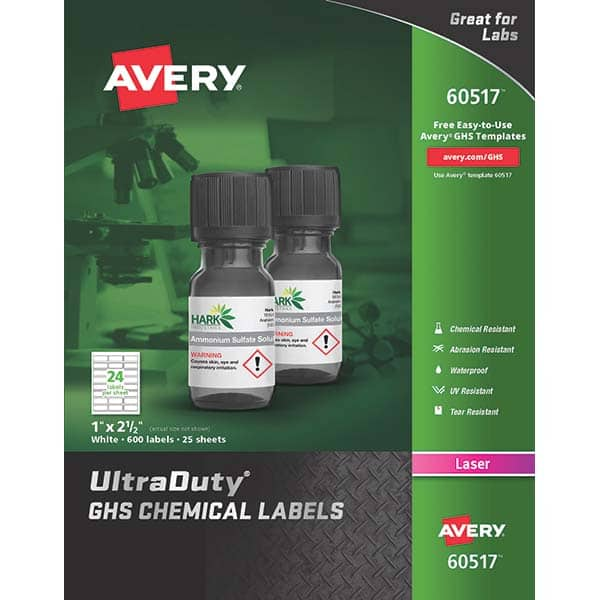 AVERY - Pack of (600), 1" x 2-1/2" White Synthetic Film ID Labels - A1 Tooling