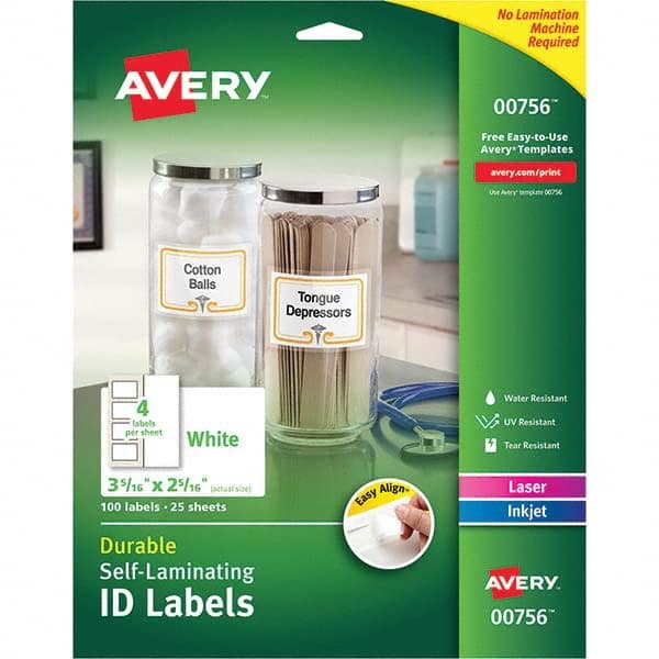 AVERY - Pack of (100), 2-5/16" x 3-5/16" White Paper Self Laminating Labels - A1 Tooling