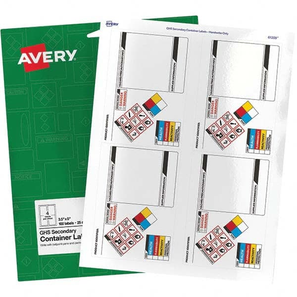 AVERY - Pack of (100), 3-1/2" x 5" White Paper ID Labels - A1 Tooling