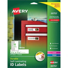 AVERY - Pack of (50), 1-1/32" x 3-1/2" White Paper Self Laminating Labels - A1 Tooling