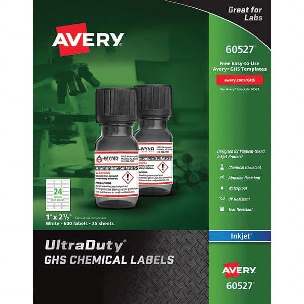 AVERY - Pack of (600), 1" x 2-1/2" White Synthetic Film ID Labels - A1 Tooling