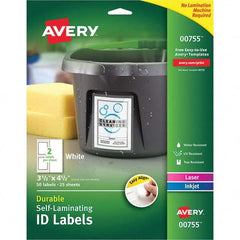 AVERY - Pack of (50), 3-1/2" x 4-1/2" White Paper Self Laminating Labels - A1 Tooling