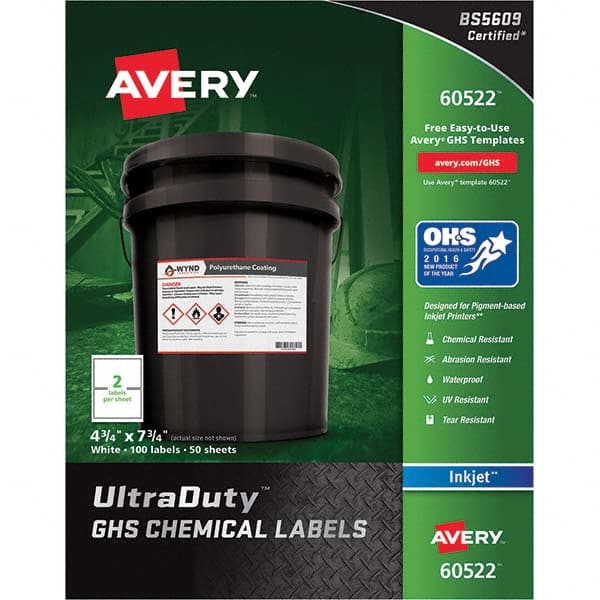 AVERY - Pack of (100), 4-3/4" x 7-3/4" White Synthetic Film ID Labels - A1 Tooling