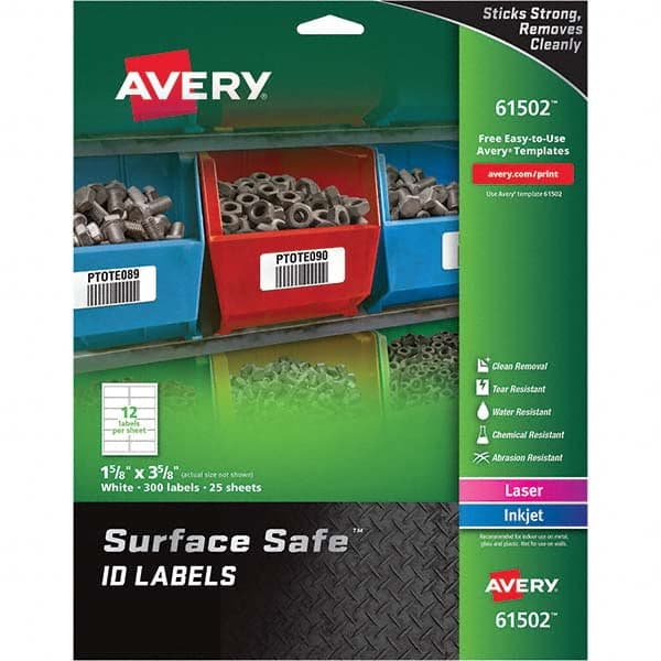 AVERY - Pack of (300), 1-5/8" x 3-5/8" White Polyester Durable Square Labels - A1 Tooling