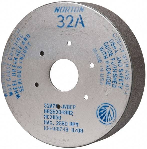 Norton - 9" Diam, 4-15/16" Hole Size, 2" Overall Thickness, 70 Grit, Type 35 Tool & Cutter Grinding Wheel - Medium Grade, Aluminum Oxide, J Hardness, Vitrified Bond, 2,550 RPM - A1 Tooling