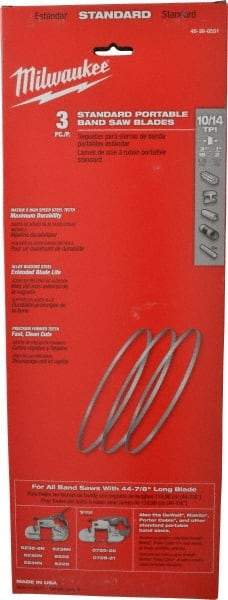 Milwaukee Tool - 3' 8-7/8" Long x 0.02" Thick, 10 to 14 Teeth per Inch, Portable Band Saw Blade - Bi-Metal Blade, High Speed Steel Teeth, Toothed Edge - A1 Tooling