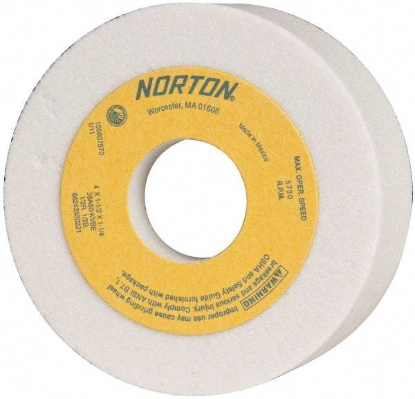 Norton - 4" Diam, 1-1/4" Hole Size, 1-1/2" Overall Thickness, 60 Grit, Type 6 Tool & Cutter Grinding Wheel - Medium Grade, Aluminum Oxide, K Hardness, Vitrified Bond, 5,730 RPM - A1 Tooling