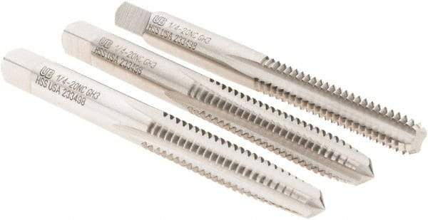 Union Butterfield - 1/4-20 UNC, 4 Flute, Bottoming, Plug & Taper, Bright Finish, High Speed Steel Tap Set - Right Hand Cut, 2-1/2" OAL, 1" Thread Length, 2B; 3B Class of Fit, Series 1500 - A1 Tooling