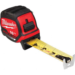 Tape Measure: 16' Long, 1-5/16″ Width, Black & Yellow Blade 1/16″ Graduation, Inch Graduation, Black & Red Case