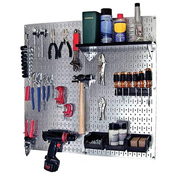 Wall Control - 32" Wide x 32" High Peg Board Kit - 2 Panels, Galvanized Steel, Galvanized/Black - A1 Tooling