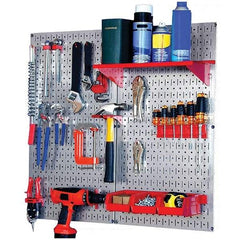 Wall Control - 32" Wide x 32" High Peg Board Kit - 2 Panels, Galvanized Steel, Galvanized/Red - A1 Tooling