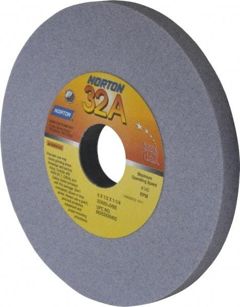 Norton - 6" Diam x 1-1/4" Hole x 1/2" Thick, J Hardness, 80 Grit Surface Grinding Wheel - Aluminum Oxide, Type 1, Medium Grade, 4,140 Max RPM, Vitrified Bond, No Recess - A1 Tooling