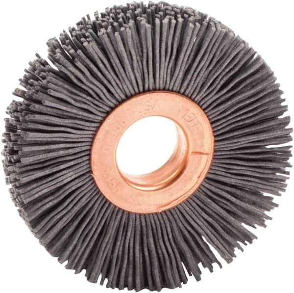 Weiler - 2" OD, 1/2" Arbor Hole, Nylon Wheel Brush - 3/8" Face Width, 1/2" Trim Length, 0.022" Filament Diam, 10,000 RPM - A1 Tooling