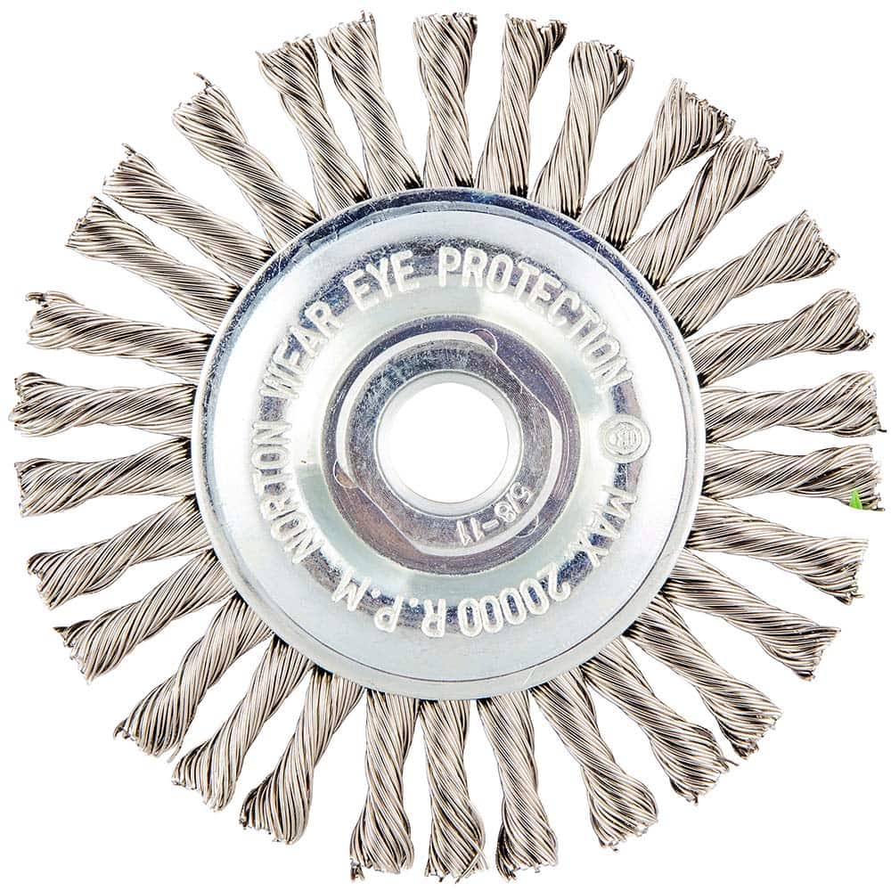 Norton - 4" OD, 5/8-11 Arbor Hole, Stringer Bead Twist Knot Stainless Steel Wheel Brush - A1 Tooling