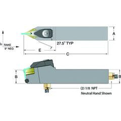 ADDPNN16-4D - 1 x 1" Neutral Toolholder - A1 Tooling