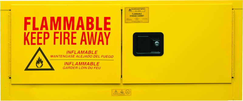 12 Gallon - All Welded - FM Approved - Flammable Safety Cabinet with Legs - Manual Doors - 1 Shelf - Safety Yellow - A1 Tooling