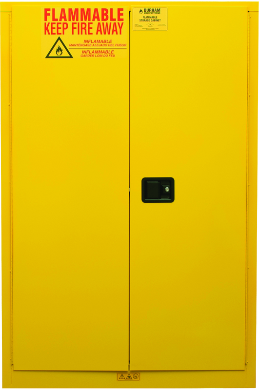 45 Gallon - All Welded - FM Approved - Flammable Safety Cabinet - Manual Doors - 2 Shelves - Safety Yellow - A1 Tooling