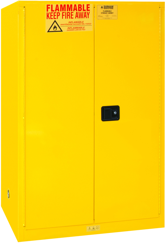 90 Gallon - All Welded - FM Approved - Flammable Safety Cabinet - Manual Doors - 2 Shelves - Safety Yellow - A1 Tooling