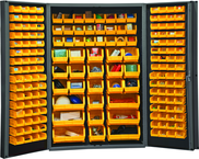 48"W - 14 Gauge - Lockable Cabinet - With 176 Yellow Hook-on Bins - Deep Door Style - Black - A1 Tooling