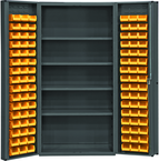 36"W - 14 Gauge - Lockable Cabinet - With 96 Yellow Hook-on Bins - 4 Adjustable Shelves - Deep Door Style - Gray - A1 Tooling