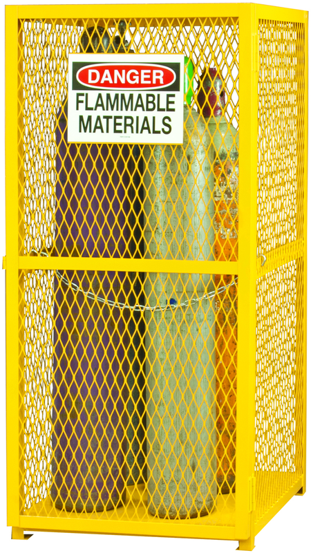 30" W - All welded - Angle Iron Frame with Mesh Side - Vertical Gas Cylinder Cabinet - Magnet Door - Safety Yellow - A1 Tooling