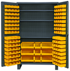 48"W - 14 Gauge - Lockable Cabinet - With 137 Yellow Hook-on Bins - 3 Adjustable Shelves - Flush Door Style - Gray - A1 Tooling