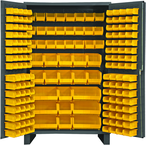 48"W - 14 Gauge - Lockable Cabinet - With 171 Yellow Hook-on Bins - Flush Door Style - Gray - A1 Tooling