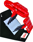 10 Piece - 3/32 - 3/8" T-Handle Style - 6'' Arm- Hex Key Set with Plain Grip in Stand - A1 Tooling
