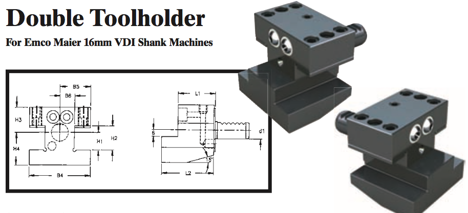 Double Toolholder - Standard (Top) (For Emco Maier 16mm VDI Shank Machines) - Part #: CNC86 E41.1616 - A1 Tooling