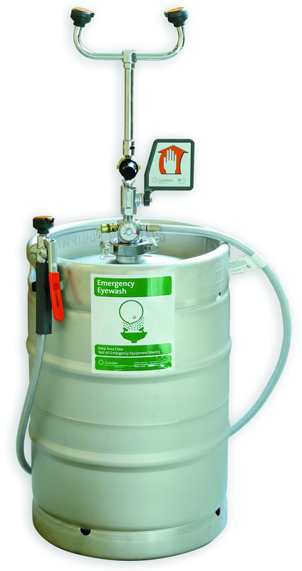 Guardian self-contained eyewash/drench hose unit is ideal for use in low traffic areas, and where a continuous supply of potable water is unavailable for plumbed units. 15 gallon pressurized unit is ideal for floor placement near any hazard. - A1 Tooling