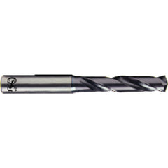 10.4 mm Dia. × 17.6 mm Shank × 55 mm Flute Length × 102 mm OAL, 3xD, TiAlN, 2xD Flute, Coolant Thru, H6 Solid Carbide Drill - Exact Industrial Supply