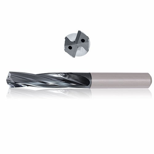 0.4375 mm Dia. × 12 mm Shank × 156 mm Flute Length × 204 mm OAL, 12xD, 135°, Varianta Supral, 2 Flute, Coolant Thru, h6, Cylindrical, Solid Carbide Drill