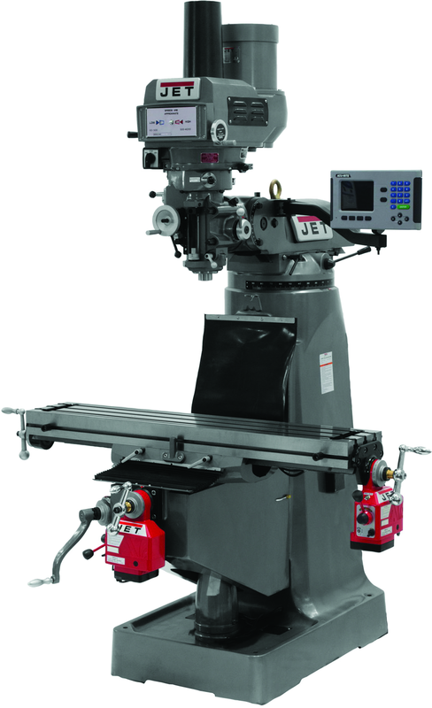 JTM-4VS Mill With 3-Axis ACU-RITE 200S DRO (Quill) With X and Y-Axis Powerfeeds and Power Draw Bar - A1 Tooling