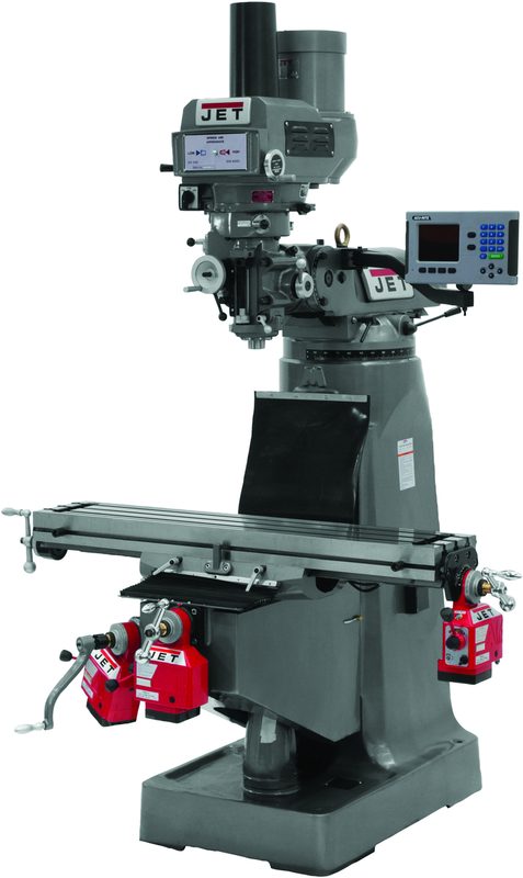 JTM-4VS Mill With 3-Axis ACU-RITE 200S DRO (Quill), X, Y and Z-Axis Powerfeeds With Power Drawbar - A1 Tooling