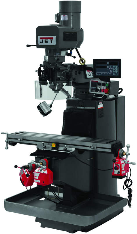 JTM-949EVS Mill With 3-Axis Newall DP700 DRO (Quill) With X-Axis Powerfeed and Air Powered Draw Bar - A1 Tooling