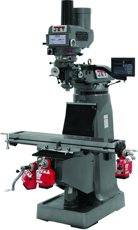 JTM-4VS-1 Mill With 3-Axis Newall DP700 DRO (Quill) With X, Y and Z-Axis Powerfeeds and Power Draw Bar - A1 Tooling