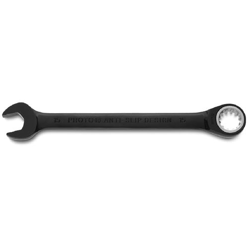 Proto Black Chrome Combination Non-Reversible Ratcheting Wrench 15 mm - Spline - A1 Tooling