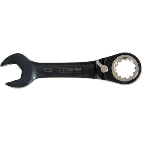 Proto Black Chrome Combination Stubby Reversible Ratcheting Wrench 10 mm - Spline - A1 Tooling