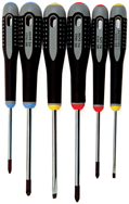 6 Piece - Ergo Handle Screwdriver Set - Includes: #1 x 4; #2 x 4 Phillips; #1 x 4; #2 x 4 Pozidriv; 9/64 x 3; 7/32 x 4 Slotted Cabinet - A1 Tooling