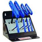 10 Piece - 3/32 - 3/8" T-Handle Style - 9'' Arm- Hex Key Set with Plain Grip in Stand - A1 Tooling