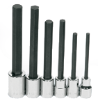 6 Piece - #9321329 - 1/4; 5/16; 3/8; 1/2; 9/16; 5/8" - 1/2" Drive - Socket Drive Extra Long Hex Bit Set - A1 Tooling